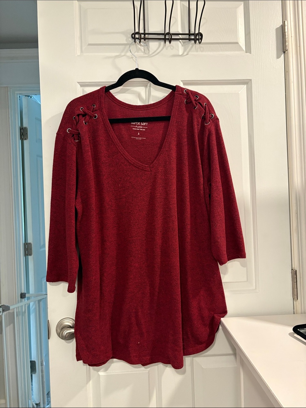 torrid Red Lace-Up Shoulder V-Neck Tunic Sweatshirt